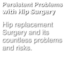 Persistent Problems with Hip Surgery  Hip replacement Surgery and its countless problems and risks.
